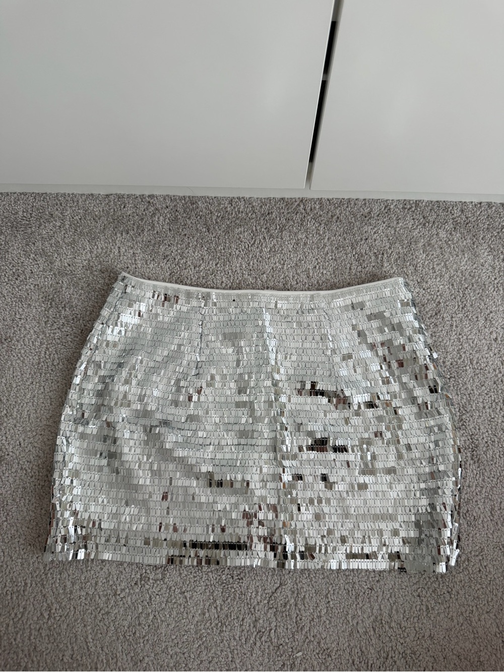 Silver Sequin Mini Skirt